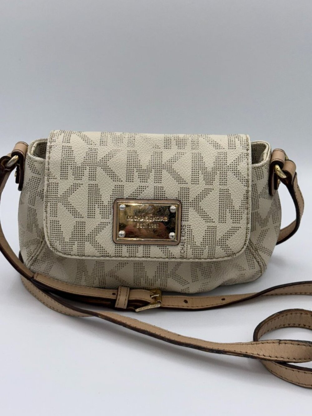 Michael Kors Crossbody Purse – Beige MK Logo Mini Shoulder Bag